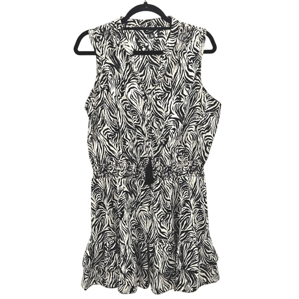 Saks Fifth Avenue Sleeveless Zebra Print Ruffle Bottom Mini Dress Large‎
